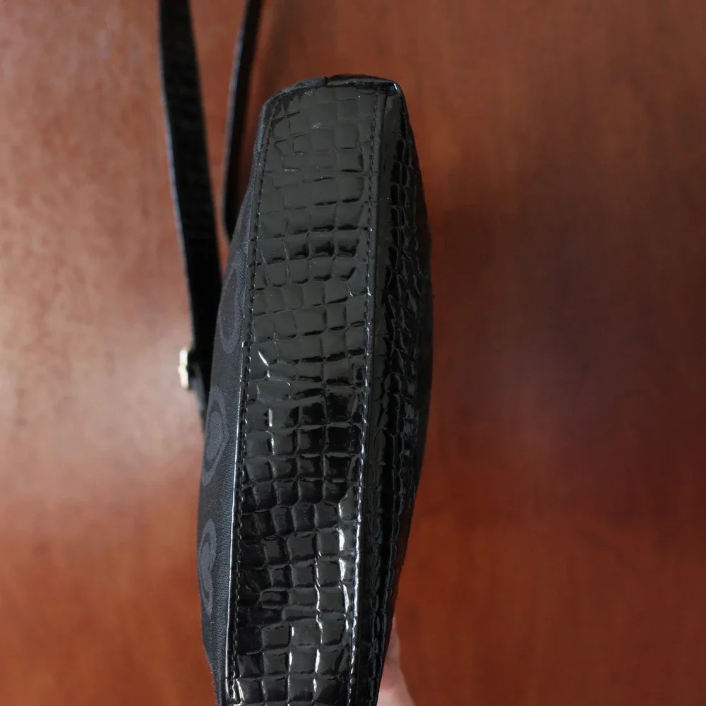 Black Hearts Pattern Y2K Crocodile Crossbody Shoulder Bag‎ Silver Buckle Vintage